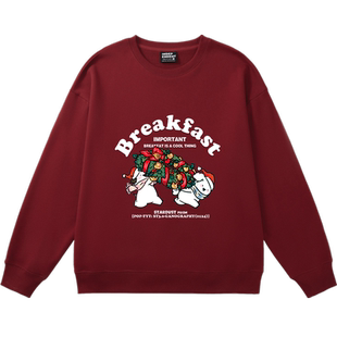 ulzzang小众设计感显白酒红色卫衣女宽松圣诞氛围感加绒上衣ins潮