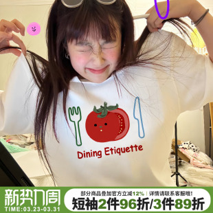 可爱减龄正肩上衣 新款 小众韩系学院风宽松百搭白色短袖 t恤女夏季