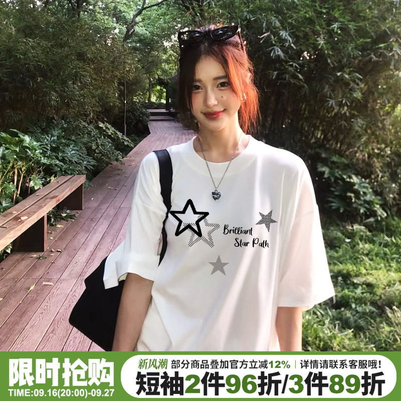 日常通勤风宽松纯棉正肩短袖女夏图片