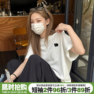 简约风百搭纯棉花灰色短袖t恤女夏季新款高级感宽松正肩半袖上衣