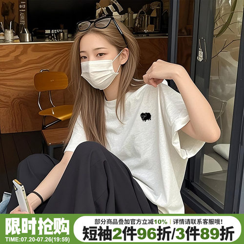 可爱风卡通印花宽松纯棉半袖上衣