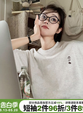2026新款简约风休闲百搭纯棉花灰色短袖t恤女韩系复古半袖上衣夏