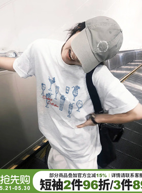 小众通勤风古着感纯棉花灰色短袖t恤女设计感百搭休闲正肩上衣夏