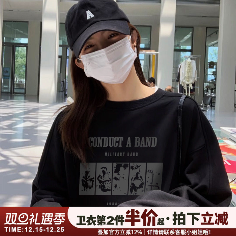 oversize大版宽松重磅黑色卫衣女