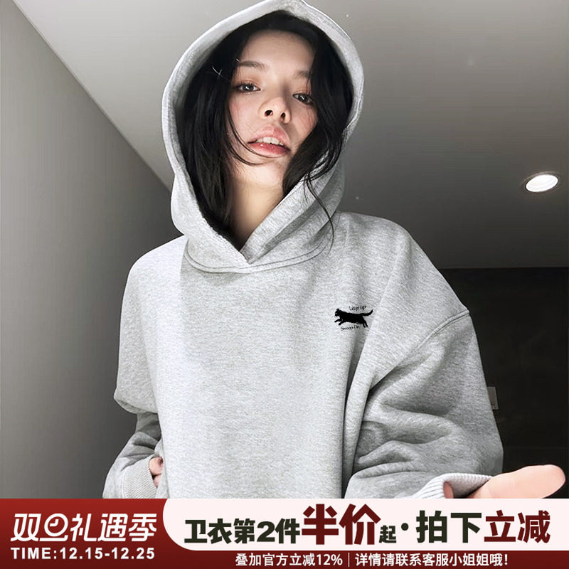 无性别穿搭大版显瘦灰色卫衣女厚