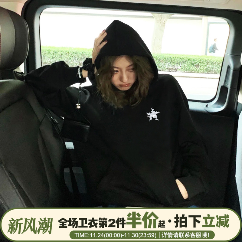 秋冬加绒款美式慵懒风宽松卫衣女