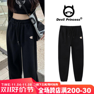 2023秋冬薄款欧美甜酷风运动裤女宽松束脚高腰显瘦阔腿休闲卫裤潮