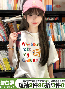 chic韩系学院风设计感字母印花白色短袖t恤女超好看百搭正肩上衣