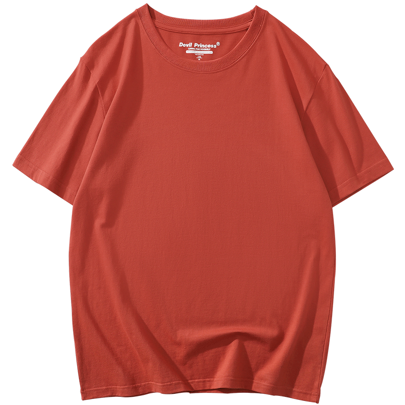 复古纯棉女t恤短袖宽松韩版chic半袖体恤纯色简约砖红色t恤女夏装