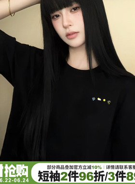 小众ins风设计感宽松黑色正肩t恤女短袖宽松显瘦重磅纯棉半袖上衣