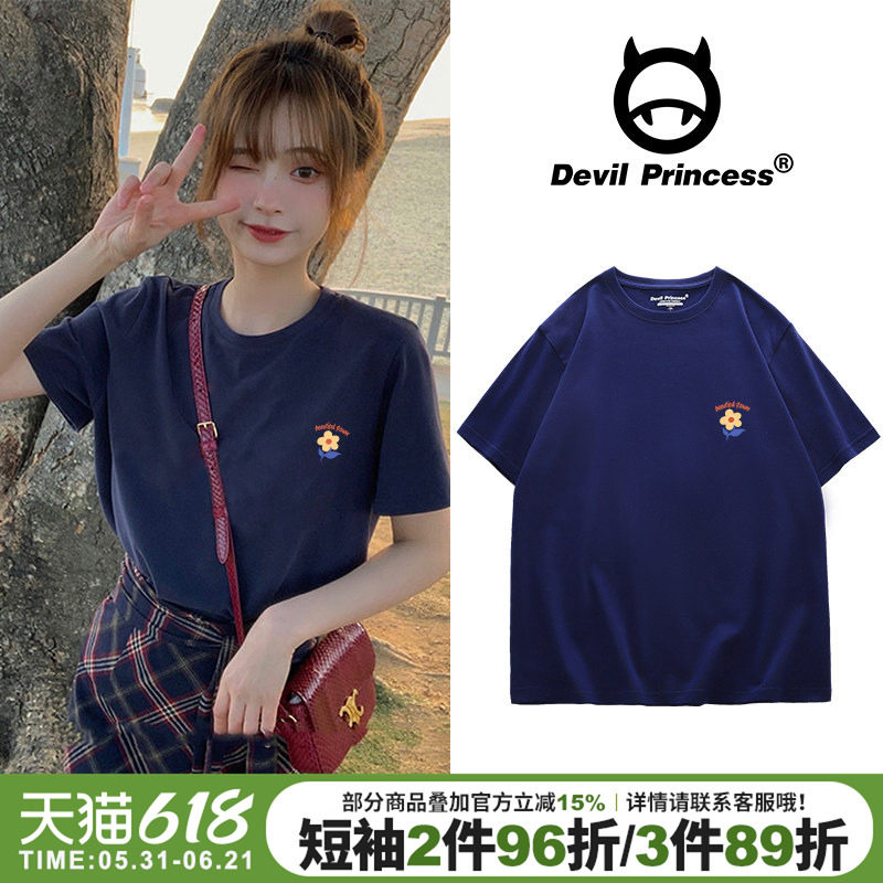 韩国设计感小众T恤女2026新款藏蓝色短袖女ins潮甜辣风半袖上衣夏