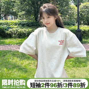韩系高级感宽松纯棉花灰色短袖t恤女夏季新款百搭通勤正肩上衣潮