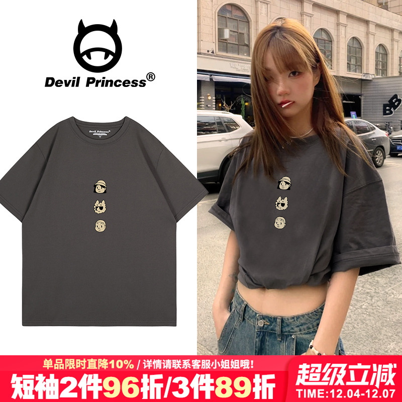 短袖美式复古风卡通印花