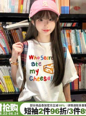 chic韩系学院风设计感字母印花白色短袖t恤女超好看百搭正肩上衣