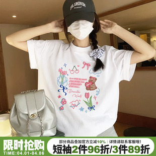 新款 超火正肩上衣 女t恤夏季 韩系通勤风可爱减龄百搭纯棉白色短袖