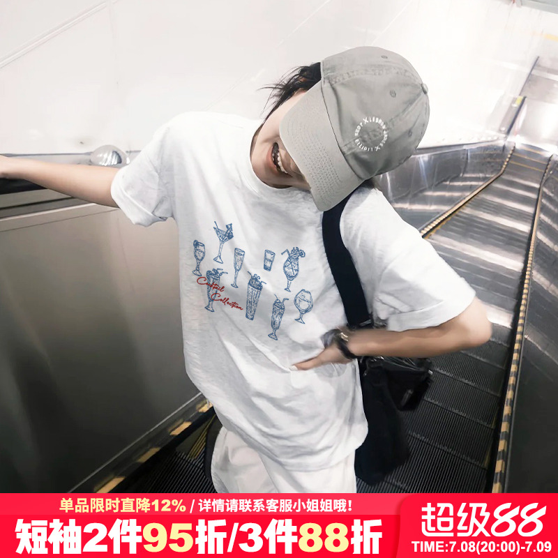 美式学院风宽松纯棉花灰色短袖女