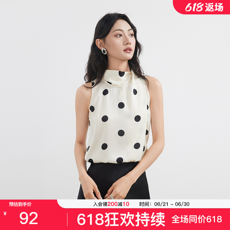 爱客无袖背心女外穿2025夏季轻熟风气质优雅波点宽松休闲绑带衬衫