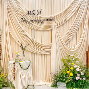 婚礼婚庆浅香槟色弹力布吊顶装饰布料奶油香槟生日布置牛奶丝布幔