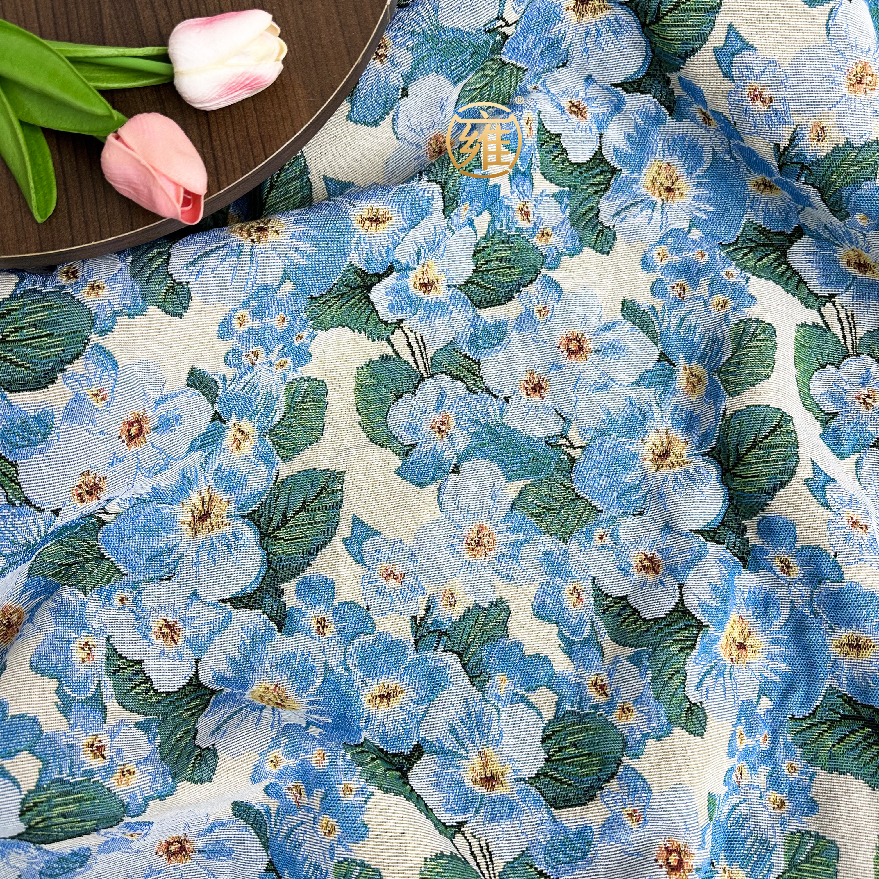 油画风提花复古布田园风沙发布蓝色花朵 diy加厚抱枕防尘箱包布料,居家布艺,海绵垫/布料/面料/手工diy,淘宝优惠券,粉丝福利购,淘宝优惠卷