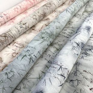 写意墨竹古风东方美学新中式双皱布文艺背景装饰派对DIY服装面料