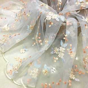 新品 汉服古风面料立体花波浪花边网纱蕾丝刺绣布料连衣裙服装 童装