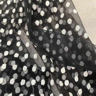 黑白波点黑色网纱绣花布纯棉田园风布料长裙短裙服装手工DIY面料