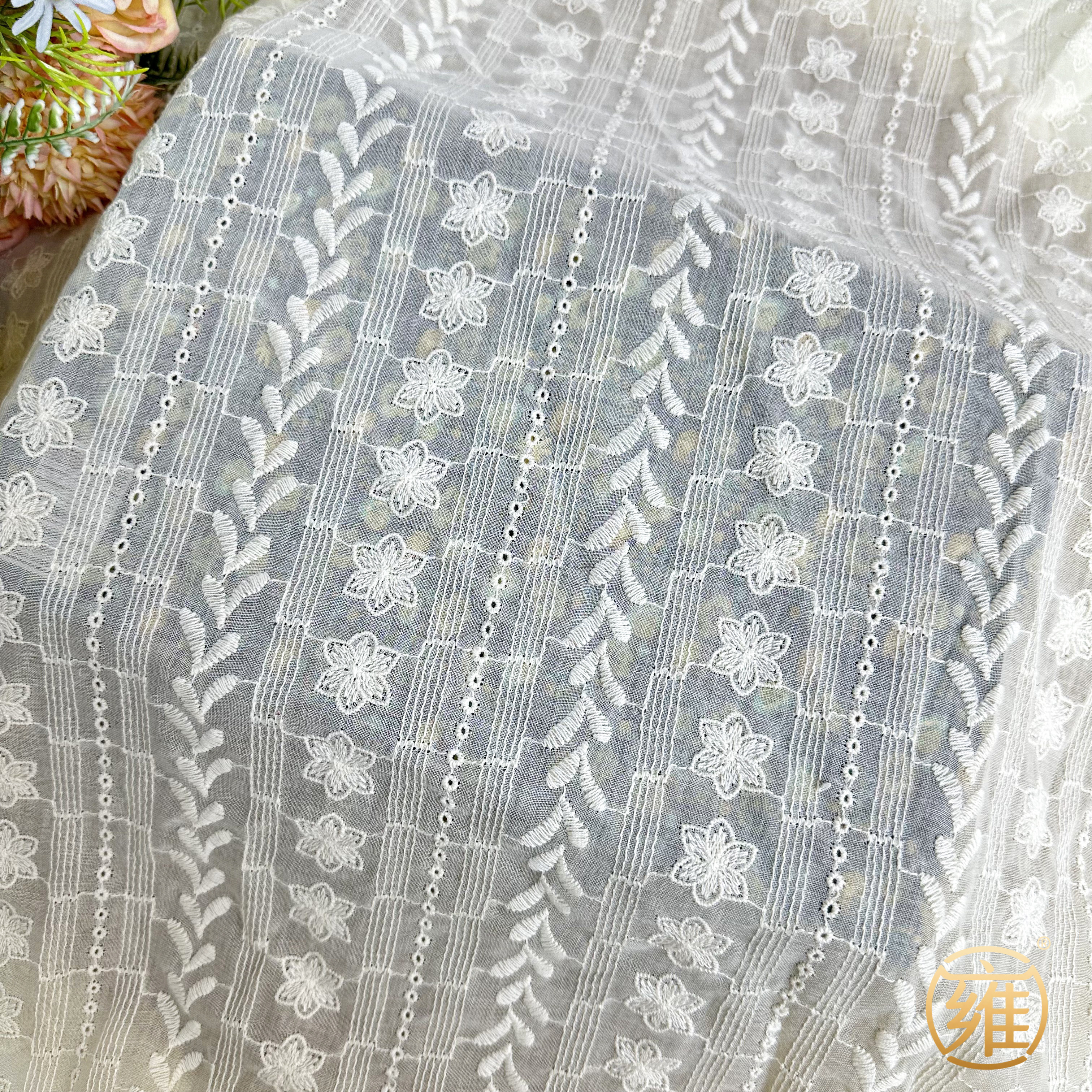 米色法式条纹小碎花绣花布镂空刺绣水溶布连衣裙婚纱花边面料