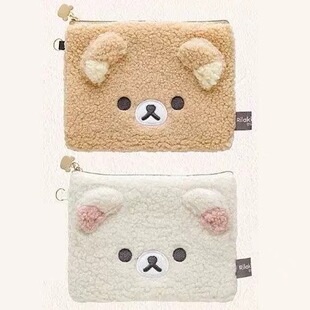 日本轻松熊熊哥熊妹卡套零钱包毛绒收纳小包收纳包