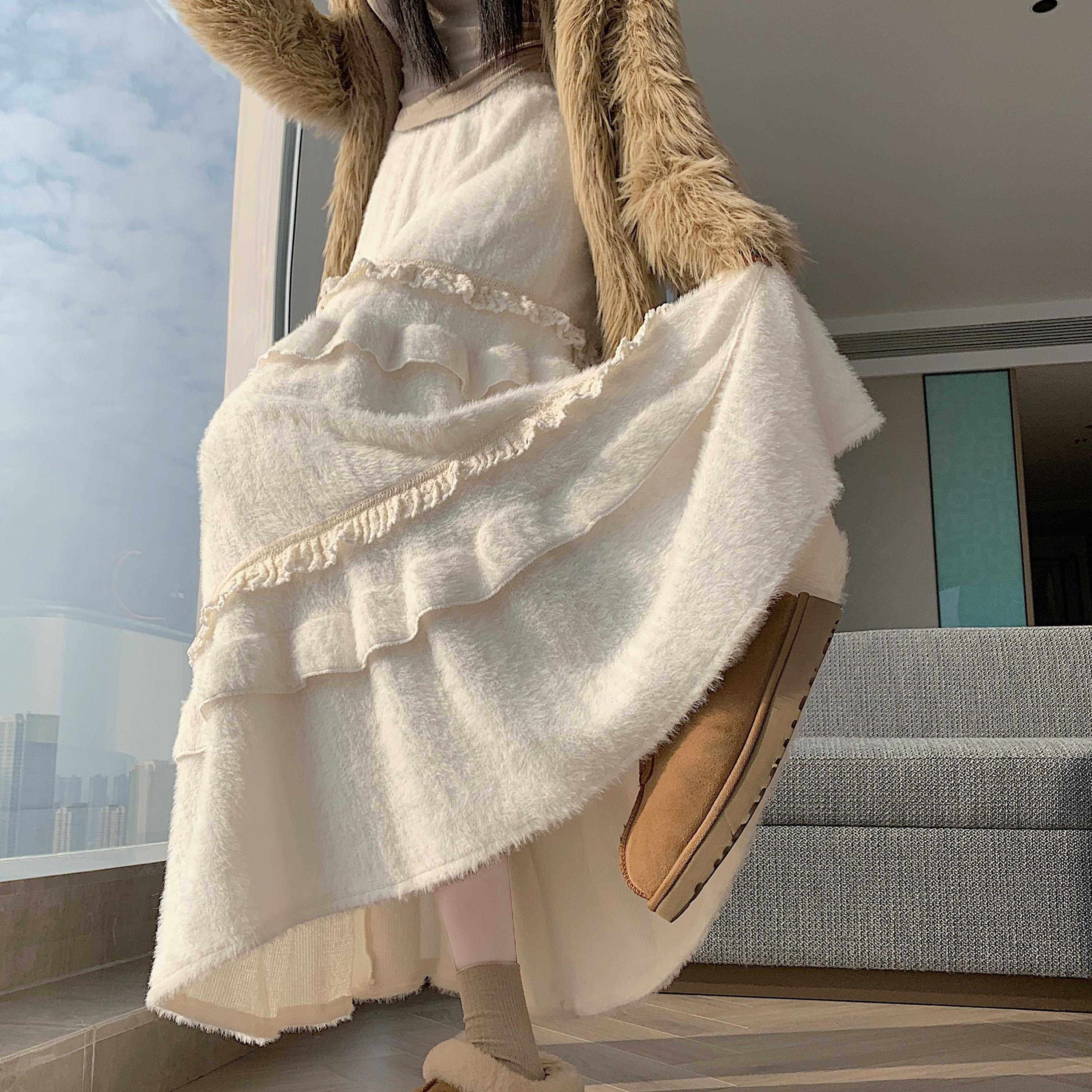 米白色蕾丝花边毛绒半身裙女春春季高腰显瘦a字半裙大摆蛋糕0117w,女装/女士精品,半身裙,淘宝优惠券,粉丝福利购,淘宝优惠卷