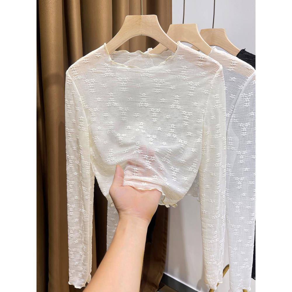 蕾丝打底衫女冬新款高端洋气小衫女搭配吊带裙内搭长袖纱衣1208w