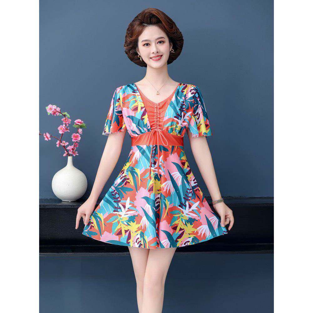 夏款泳衣女妈妈款保守分体裙式遮肉显瘦中老年加肥大码女士0302d