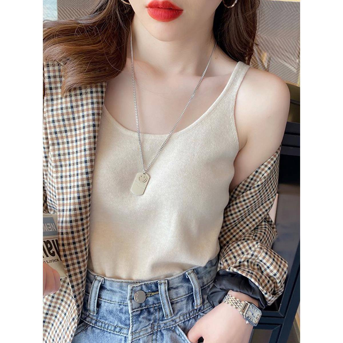 秋冬针织吊带女士内衣裤商品2025新背心西装底黑色绒暖1023r