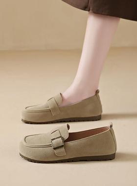 春季感磨砂皮勃肯鞋单鞋女乐福鞋2026新款丑萌软底懒人豆豆0112z