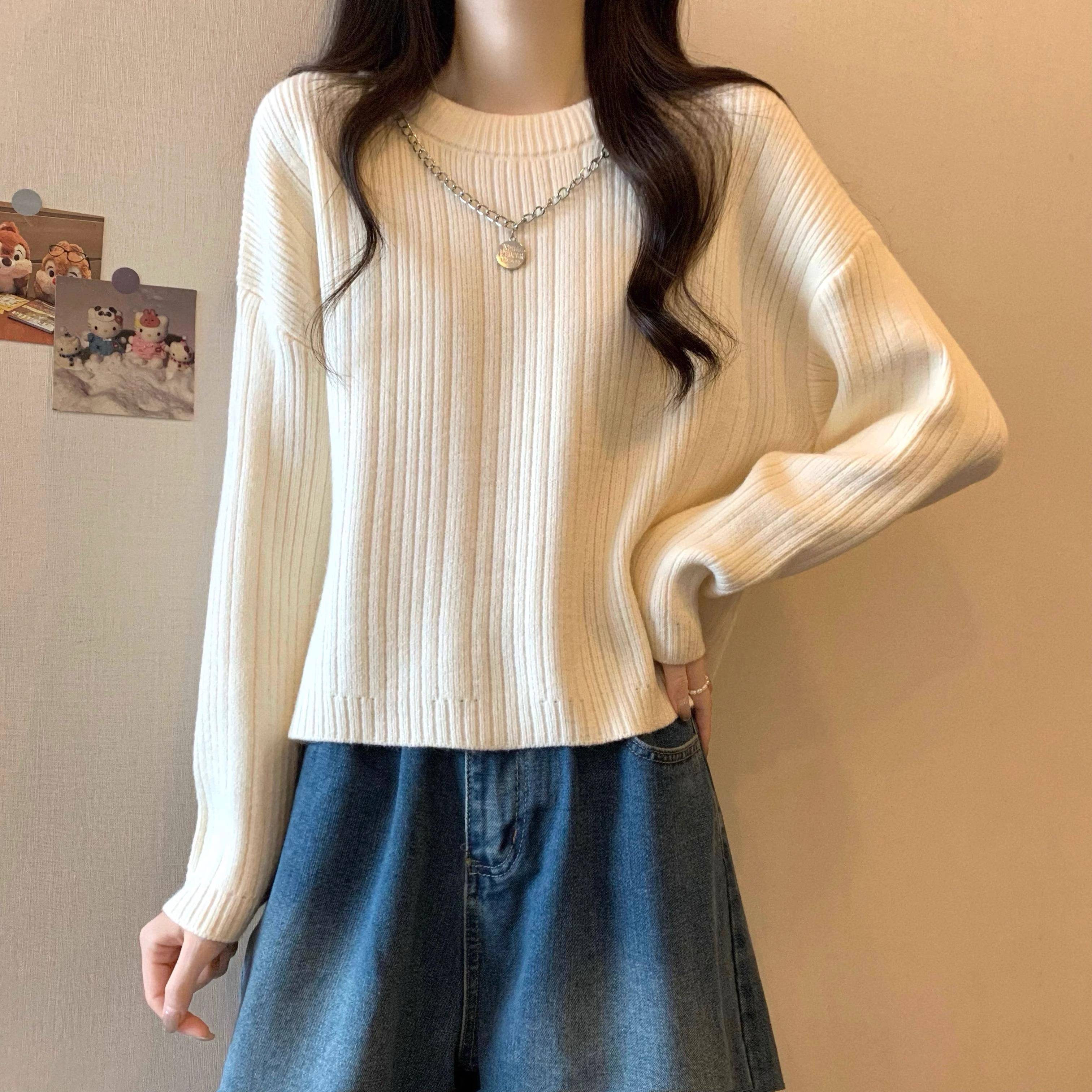 小个子短款针织打底衫毛衣穿搭新款慵懒风宽松圆领洋气上衣1209k