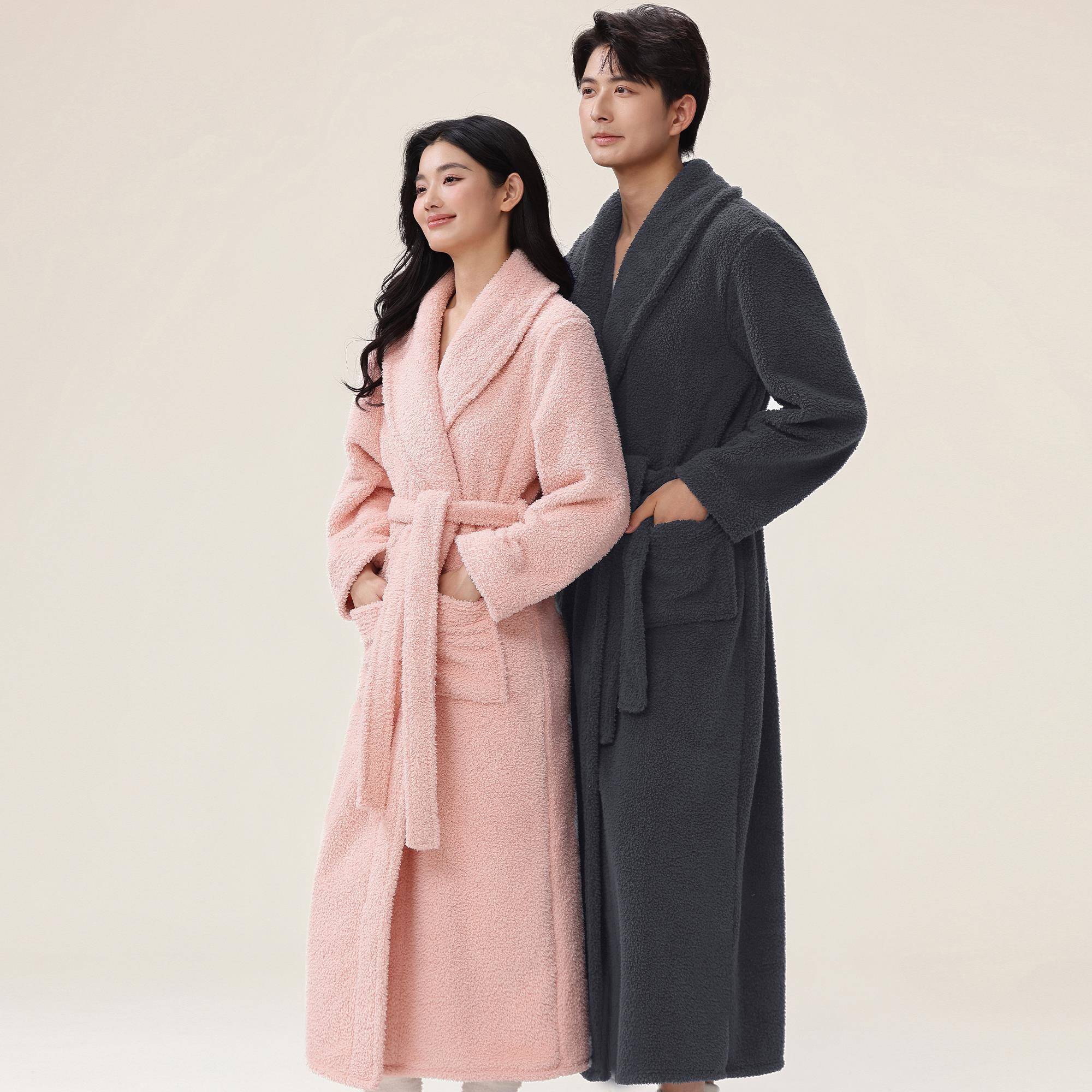 秋冬秋冬新款情侣睡袍收腰睡衣女加绒加厚珊瑚绒长款家居服1009c