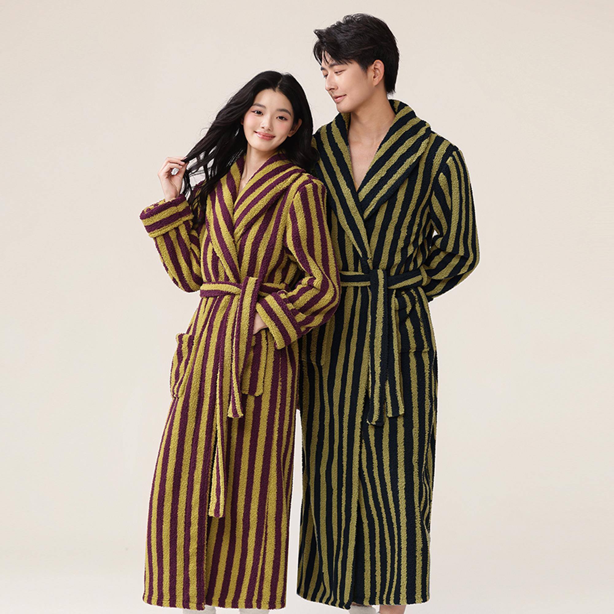 秋冬2025新款情侣睡袍睡衣女秋冬加厚加长款珊瑚绒男士浴袍1009c