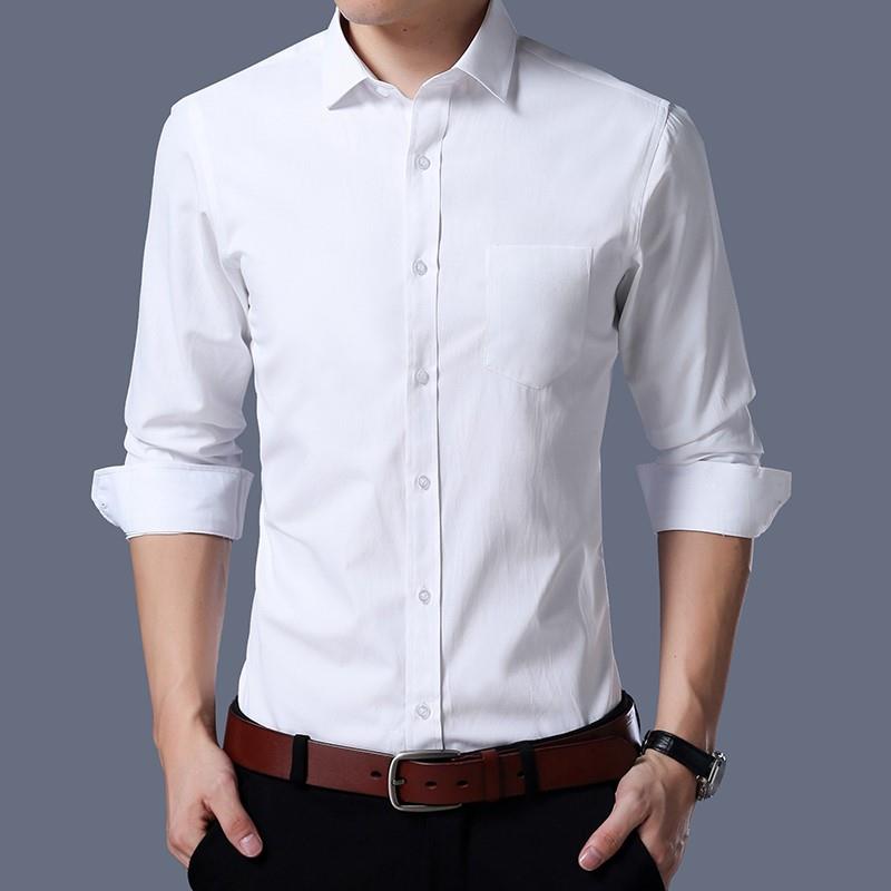 男士长袖衬衫初秋中年白色商务休闲装新郎结婚内穿西服衬0804q