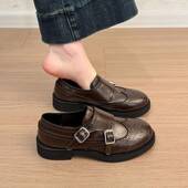 英伦风布乐福鞋 女2026季 新款 春季 双扣带百搭通勤厚底小皮鞋 0205z