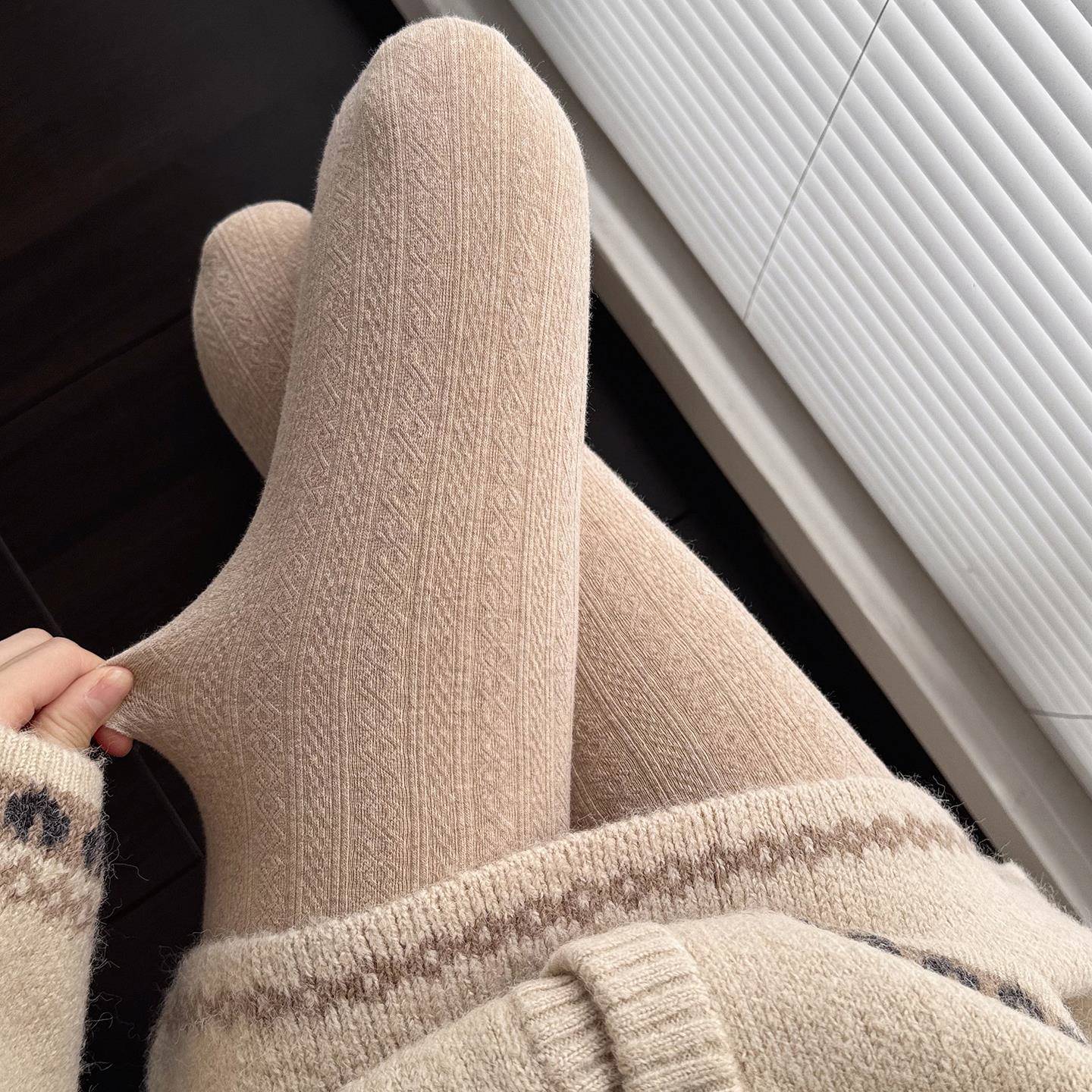 秋冬燕麦色打底裤女外穿麻花纹咖色漫画腿款加厚加绒烟灰色1121z