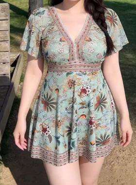 温泉女连体泳衣裙泳衣款大码胖mm2026新款宽松泡保守遮肉显0118k