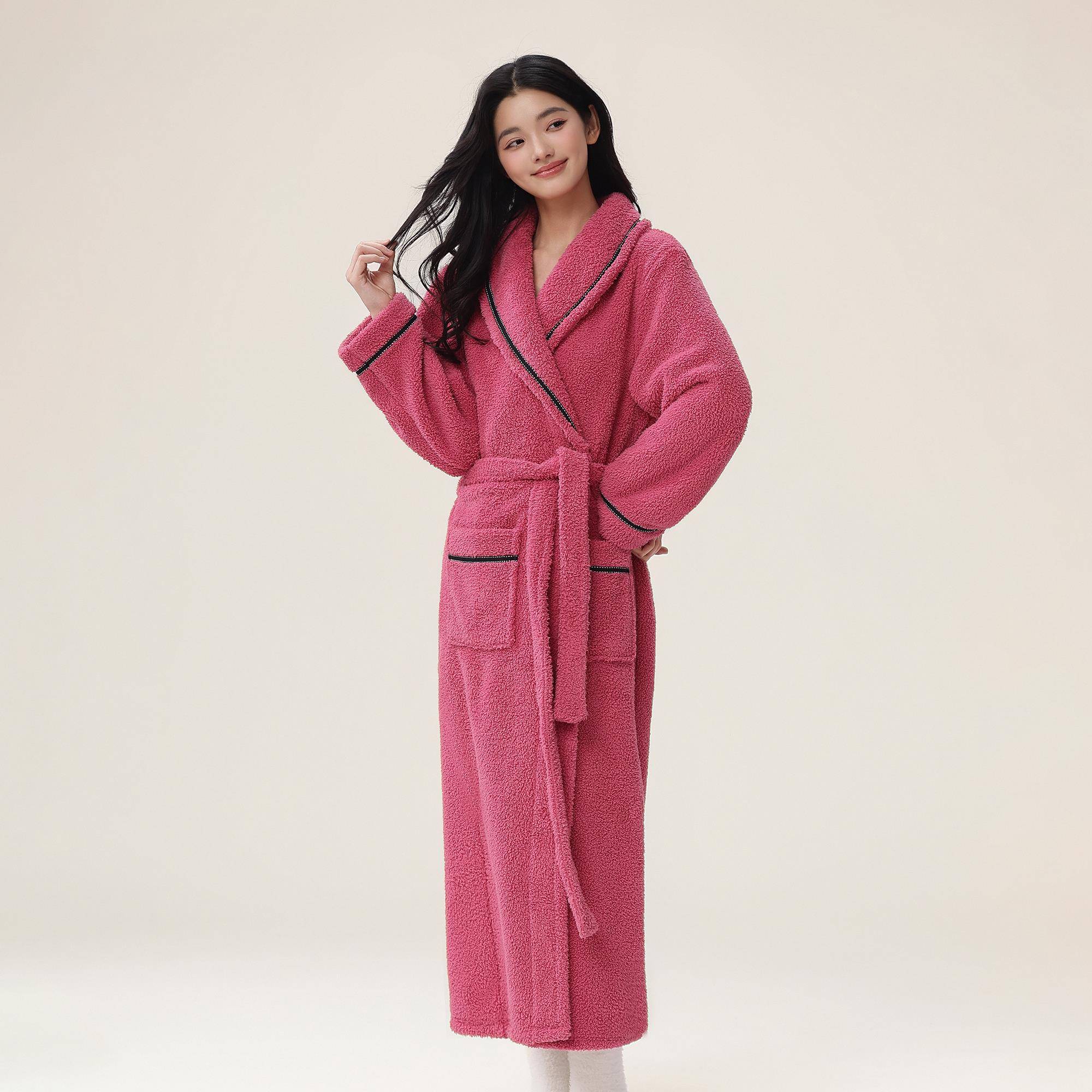 秋冬睡衣2025新款女秋冬季珊瑚绒睡袍加厚加绒浴袍家居服套1009c