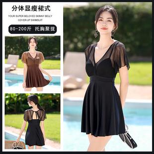 短裤 两件式 200斤显瘦遮肚温泉泳0318w 大尺码 泳衣女高级感连身裙式