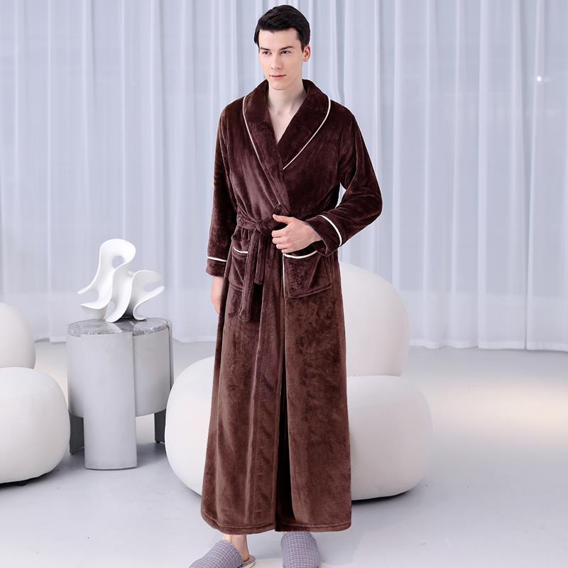 秋冬睡袍男士睡衣长款秋冬季冬季加厚法兰绒浴袍女晨袍加大1009c