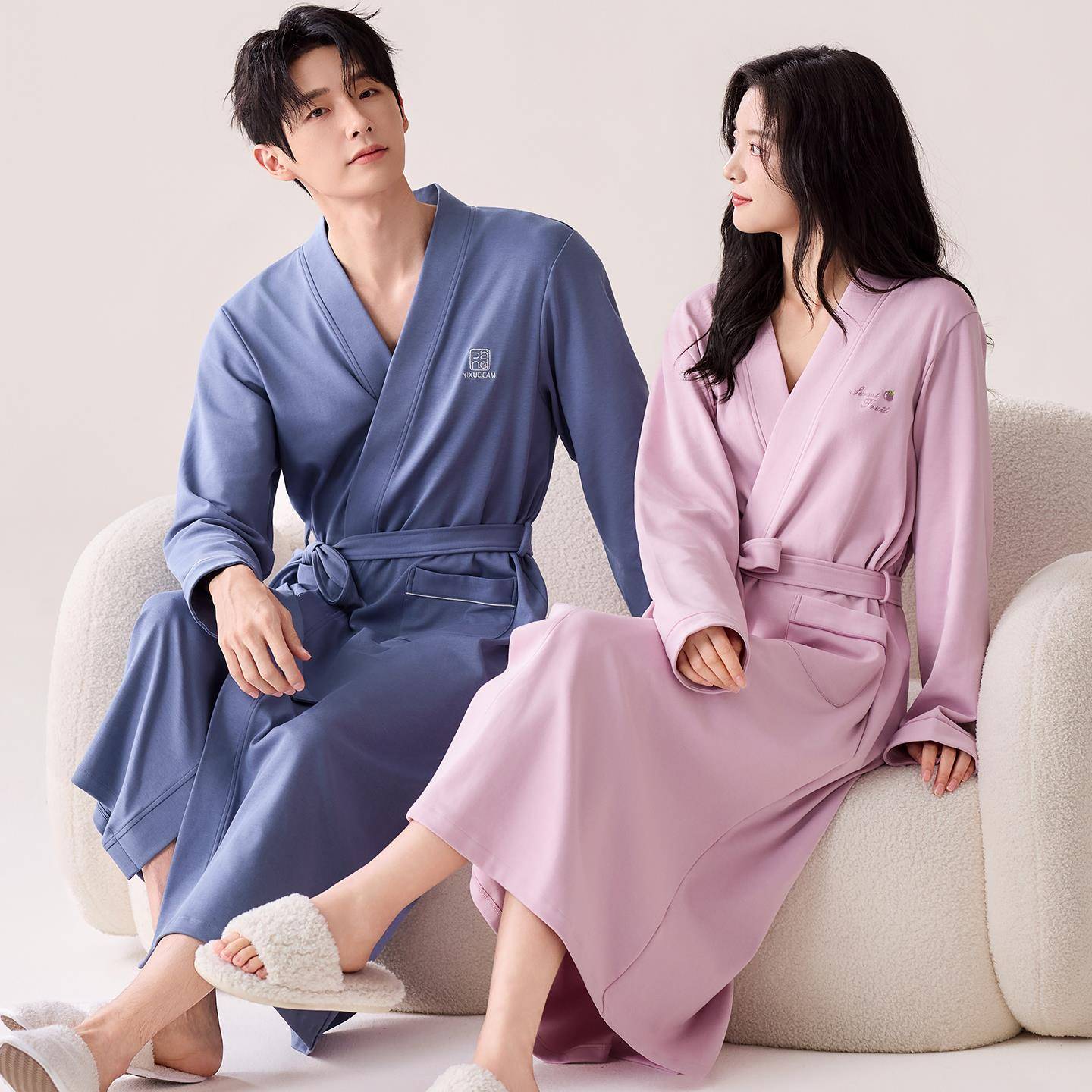 秋冬情侣睡袍女款秋季长袖睡衣秋冬薄款中长款男士浴袍1009c