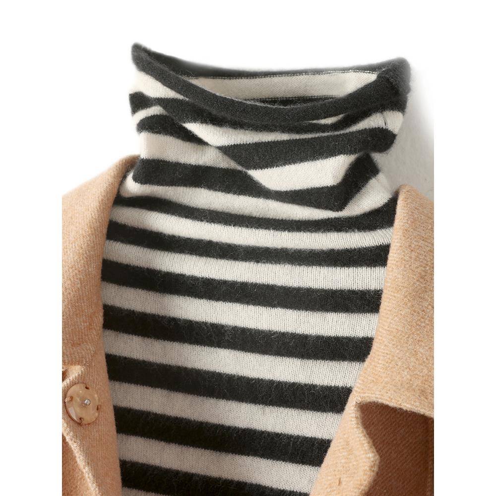 针织毛衣打底女加码的时尚堆领条纹底针织上衣的在宽松1103k