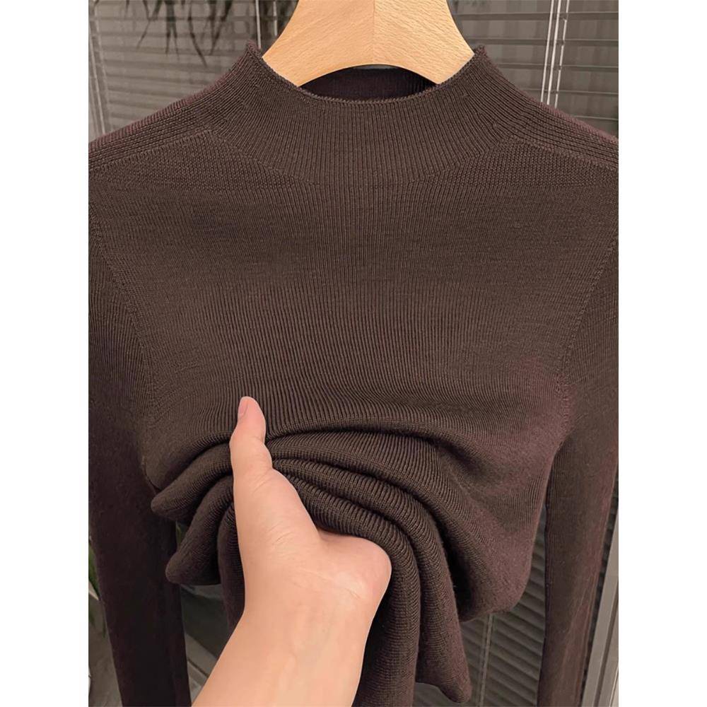 秋冬咖色半高领针织衫女修身毛衣洋气美拉德穿搭打底衫上衣1101z