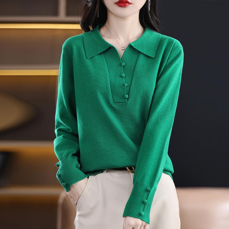 秋冬针织毛衣大码装polo翻领长袖t恤妈妈装减龄洋气上衣打底1030k