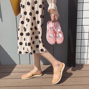 包头凉鞋女夏季2026年新款软底平底雨天黑色塑料洞洞鞋拖鞋0303w