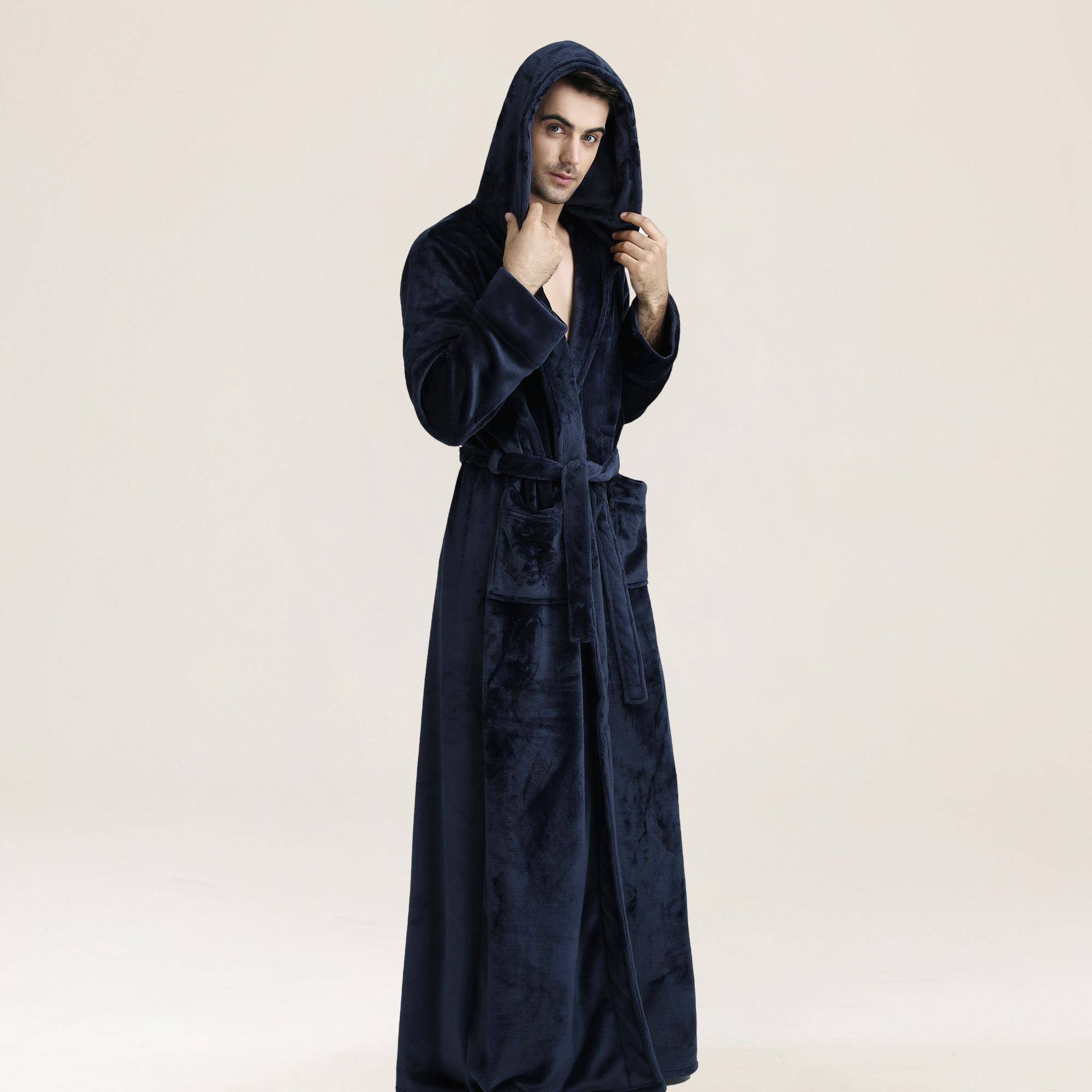 秋冬睡袍男秋冬季长款法兰绒睡衣加厚加绒情侣大码珊瑚绒女1009c