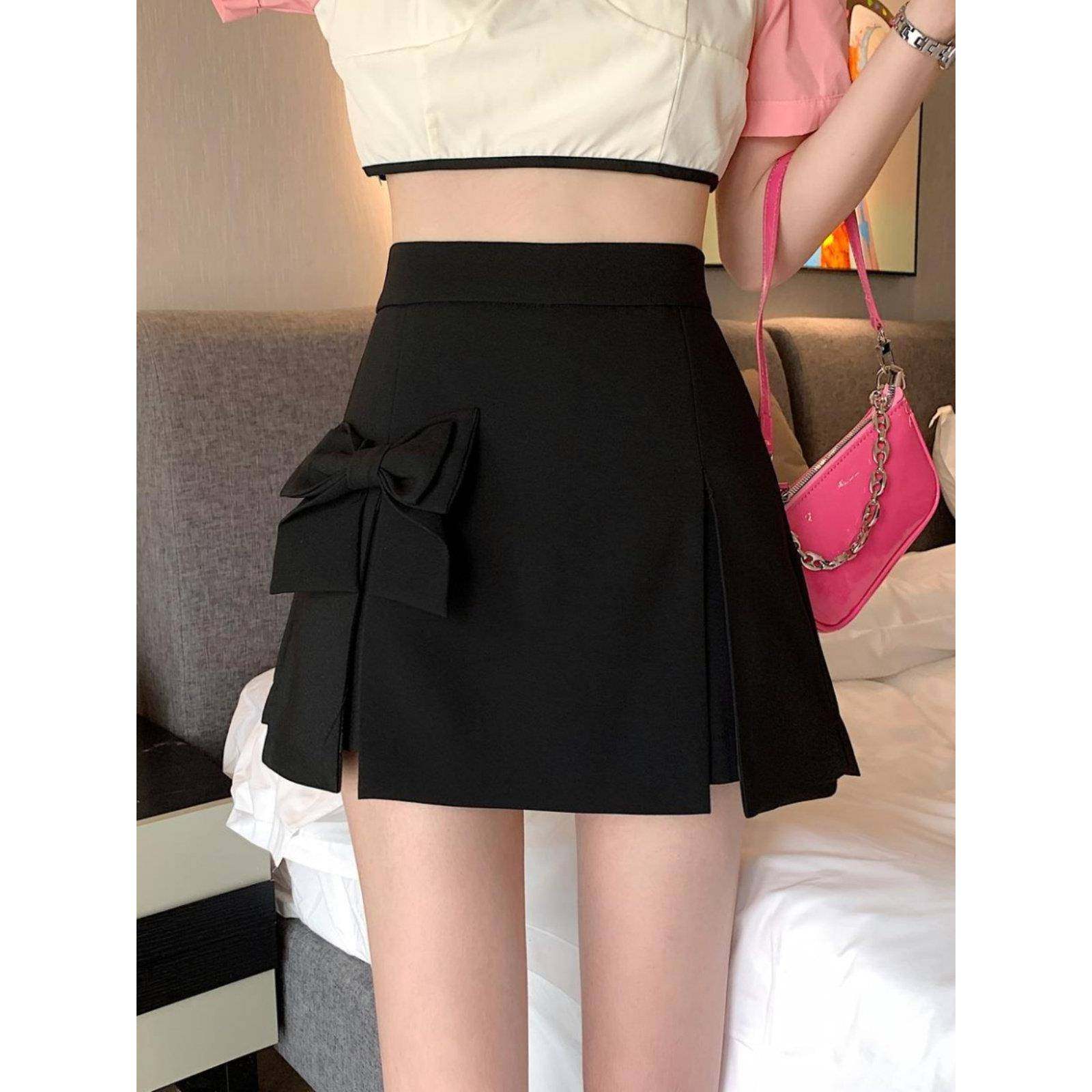 大码新款开叉蝴蝶结半身裙裤夏高腰显瘦a字百搭色西装短裤裙0117w,女装/女士精品,半身裙,淘宝优惠券,粉丝福利购,淘宝优惠卷